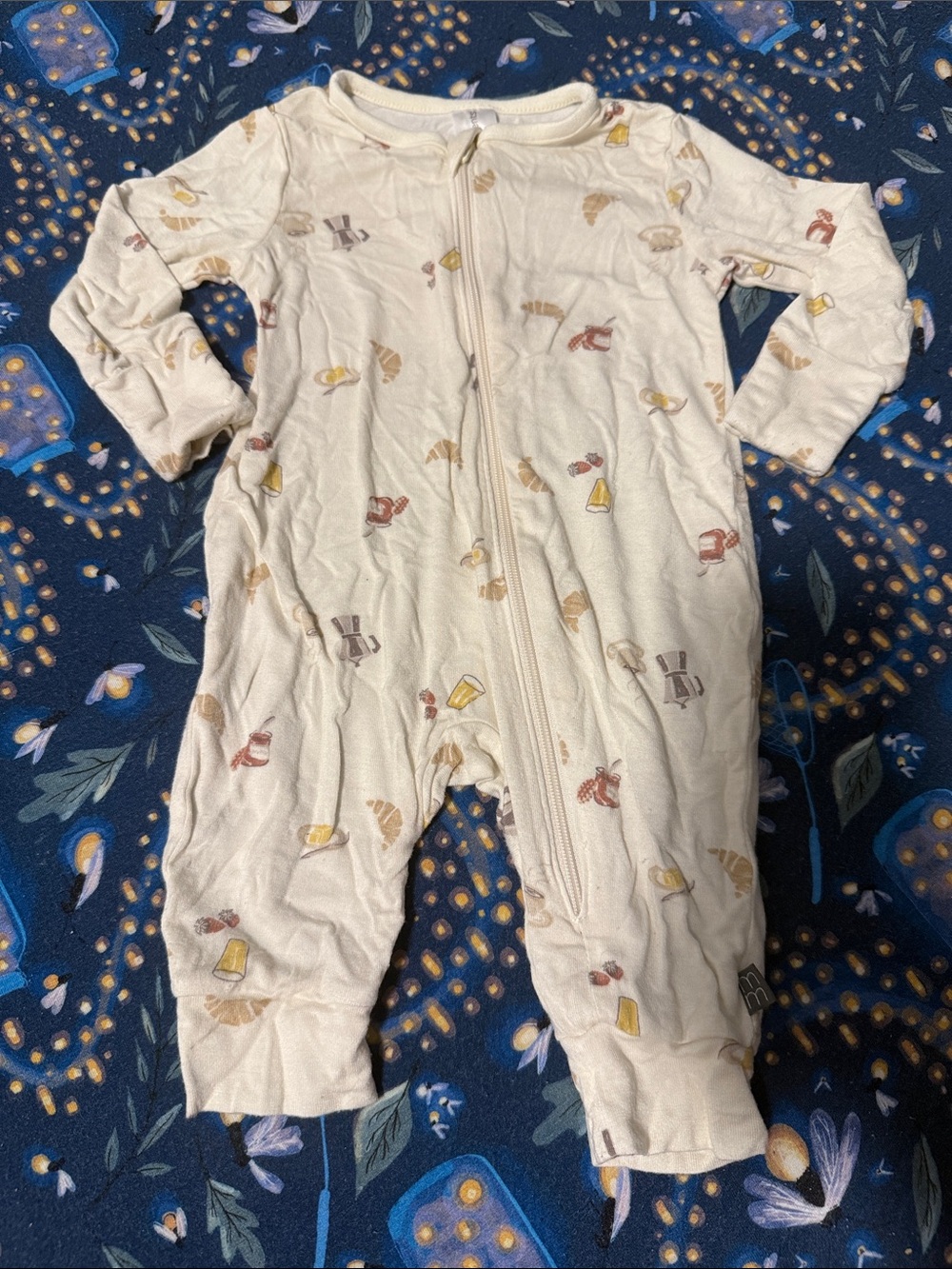 Modern Moments Cream Zip-Front Baby Footie with Breakfast Print